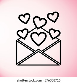 Open envelope with hearts