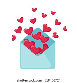 Open envelope with hearts in flat style isolated on white background. Love concept. Envelope icon. Vector illustration.