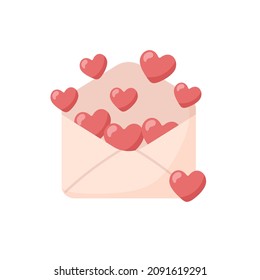 Open envelope with hearts isolated on white background. Vector illustration