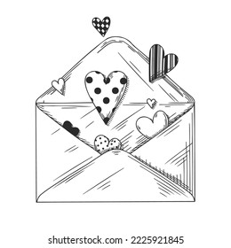 Sobre abierto con corazones aislados en un fondo blanco. Vector