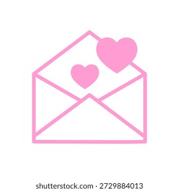 Sobre abierto con corazones. Aislado sobre fondo blanco. 
