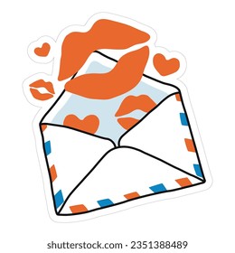 An open envelope with hearts and kisses