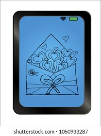 Open envelope with hearts on background plate. hand drawn Vector illustration.