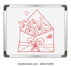 Open envelope with hearts on flip chart background. hand drawn Vector illustration.