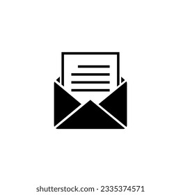 open envelope icon in black on white background, read letter or text document