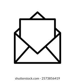 Open envelope icon with blank letter inside. Linear email icon. Editable stroke