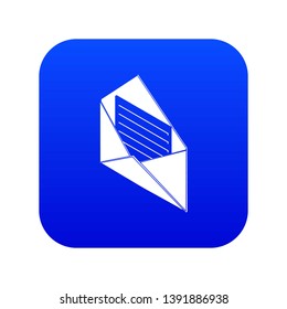 Open envelope icon blue vector isolated on white background