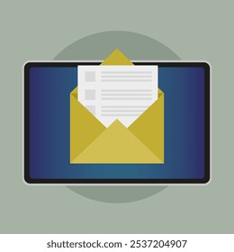 Open envelope icon. Document inside envelope. Digital mail concept. Vector screen illustration.