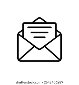 Open Envelope Icon with Document Message Inside for Email Notification or Communication User Interface Design