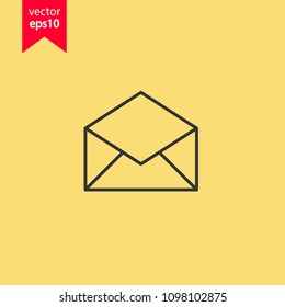 Open envelope icon. Enail icon. Message vector icon. Yellow background. EPS 10 vector sign.