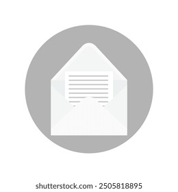 Open envelope icon. Flat illustration of open envelope vector icon for web design. Open envelope with a document. New letter. Sending correspondence.