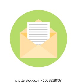 Icono de sobre abierto. Ilustración plana de icono de Vector de sobre abierto para Diseño web. Abrir sobre con un documento. Nueva carta. Envío de correspondencia.