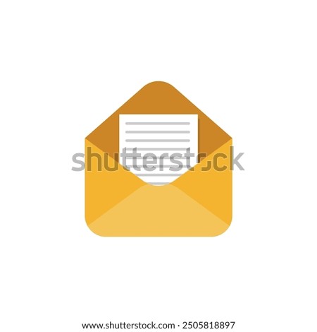 Open envelope icon. Flat illustration of open envelope vector icon for web design. Open envelope with a document. New letter. Sending correspondence.