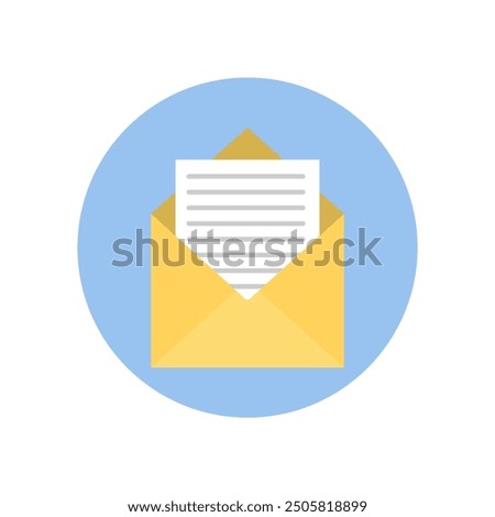 Open envelope icon. Flat illustration of open envelope vector icon for web design. Open envelope with a document. New letter. Sending correspondence.
