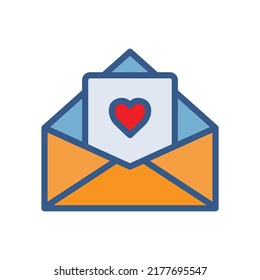 Open envelope icon with heart. Icon related to wedding. Lineal color icon style. Simple design editable