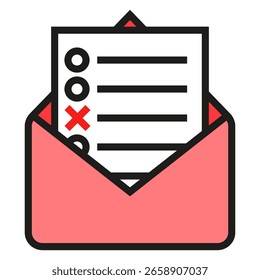 Open envelope icon. Letter inside outline. Simple mail symbol. Vector message design.