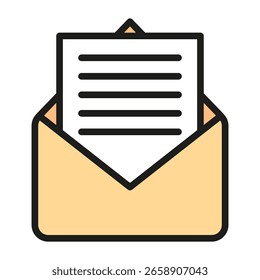 Open envelope icon. Letter inside outline. Simple mail symbol. Vector message design.