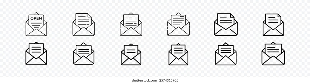 open envelope icon, open letter with piece of paper icon. write Letter line icon. email or receive email icon