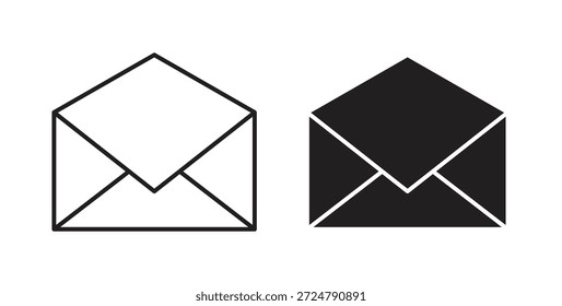 Open envelope icon in line design and solid black and white colors for designs