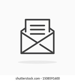 Open envelope icon in line style. For your design, logo. Vector illustration. Editable Stroke.