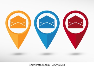Open envelope icon map pointer, vector illustration. Flat design style 