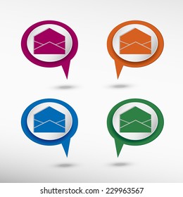 Open envelope icon on colorful chat speech bubbles 