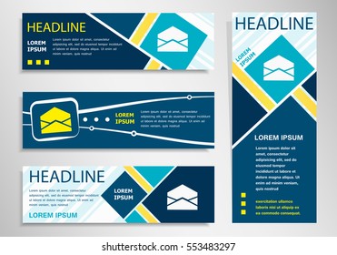 Open envelope icon  on horizontal and vertical banner. Open envelope symbol abstract banner, flyer design template. 