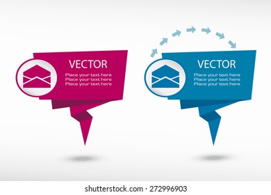 Open envelope icon on origami paper speech bubble or web banner, prints. Vector illustration