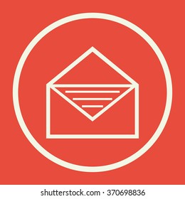 open envelope icon, on red background with white line