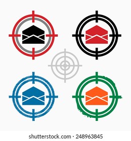 Open envelope icon on target icons background. Crosshair icon. Vector illustration.