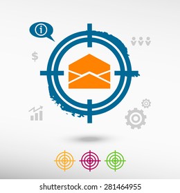 Open envelope icon on target icons background. Flat illustration.