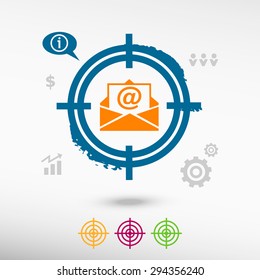 Open envelope icon on target icons background. Flat illustration.