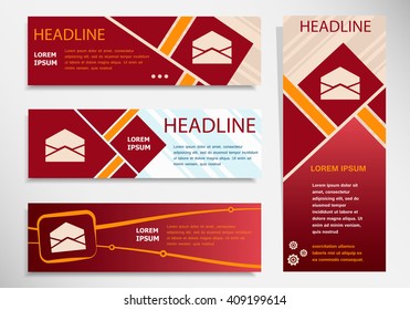 Open envelope icon on vector website headers, business success concept. Modern abstract flyer, banner.