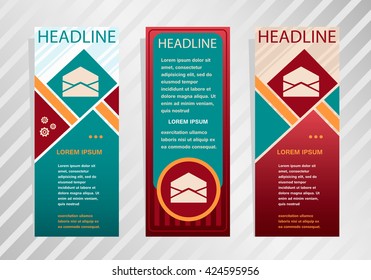 Open envelope icon on vertical banner. Modern abstract flyer, banner, brochure design template.