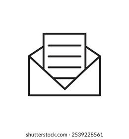 Open envelope icon outline collection or set in black and white