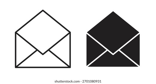 Abrir símbolo de conceito de contorno de ícone de envelope com traçado editável em branco