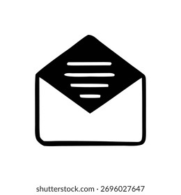 Open Envelope Icon A Simple Black and White Graphic for Communication and Messaging