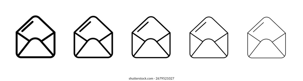 Open envelope icon thin line outline set or collection