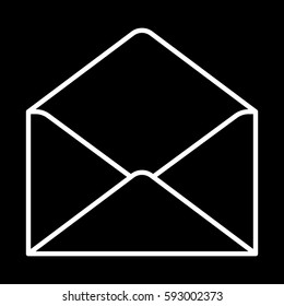 open envelope icon white contour on a black background of vector illustration