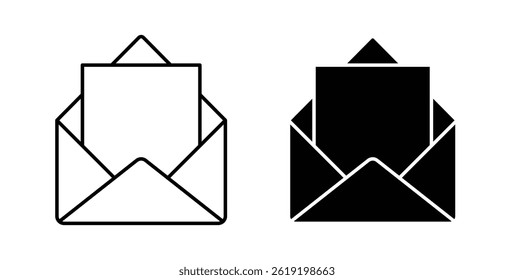 Open envelope icons set in black colors on white background