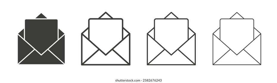 Open envelope icons set vectors graphic designs