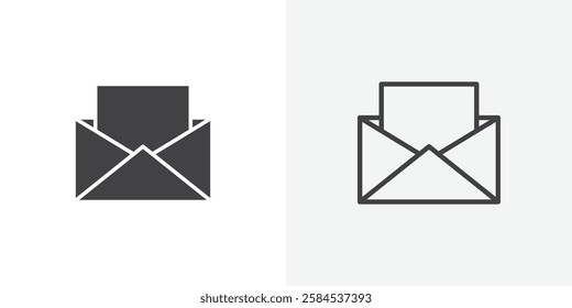 Open envelope icons vectors illustrations in black fill and liner versions