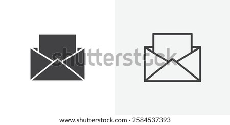 Open envelope icons vectors illustrations in black fill and liner versions