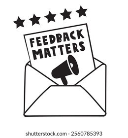 Open envelope. Inscription - feedback matters. Rating. Outline vector illustration. 