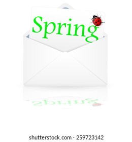Open envelope with inscription "spring". Vector illustration.