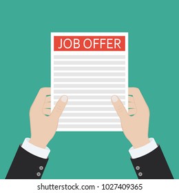 Open envelope with Job offer message. Flat design vector illustration.
