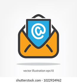 Open envelope, leaf and at sign, icon, vector illustration