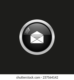 open envelope with a letter, black button, vector