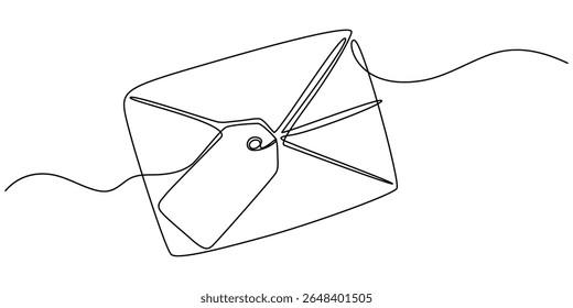 sobre abierto con una letra dibujo continuo de una línea, dibujo continuo de línea de letra con papel. Icono de correo. Vector de un sobre de la ilustración de la línea, dibujo continuo de una línea de un sobre abierto
