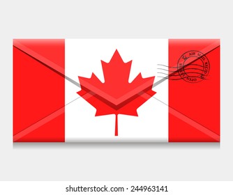 open envelope with a letter. Flag of Canada. Vector. Icon.